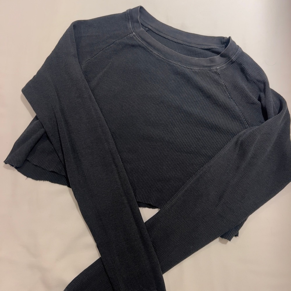 John Galt Brandy Melville Thermal Crop Top Charcoal Grey Waffle Knit Small
